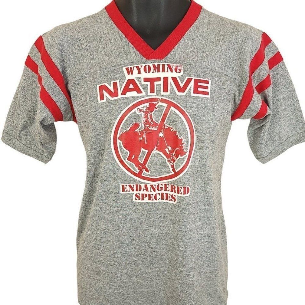 Wyoming Native T Shirt Vintage 70s Rodeo Cowboy Horse Endangered Made In USA